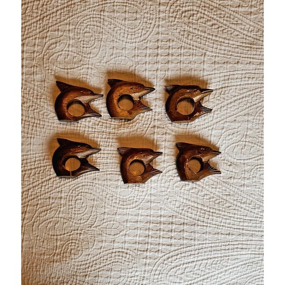 Carved Wood Dolphin Napkin Rings Set Of 6 - Picture 2 of 7